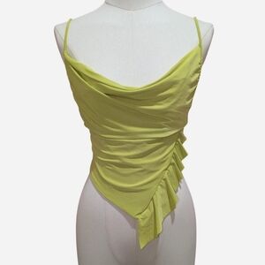 Limoncello/Yellow Green Asymmetrical Ruffle Halter Tie Front Top‼️Open to offers